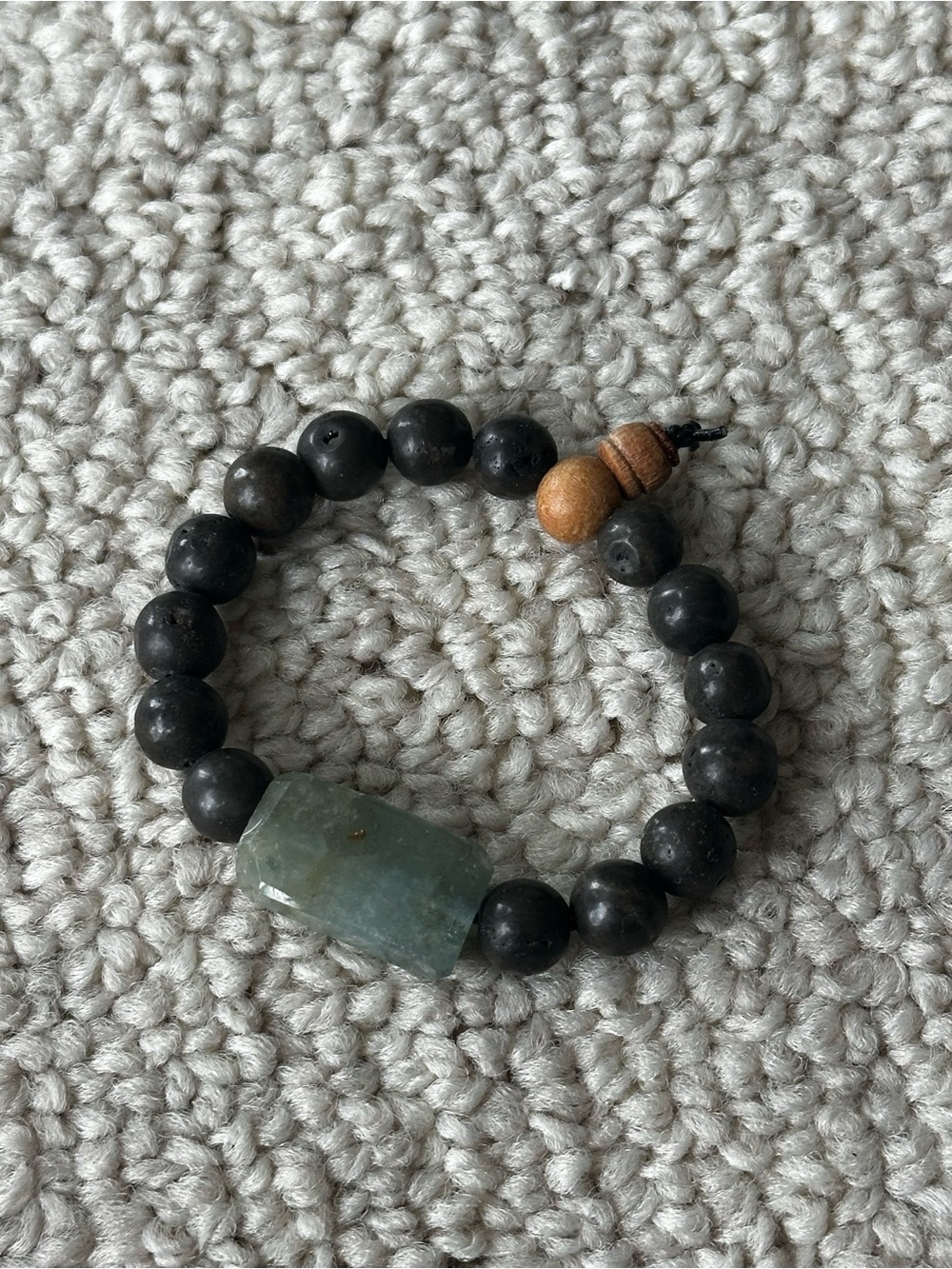Judith Bright Handmade dolomite beaded Bracelet with stormy aquamarine stone